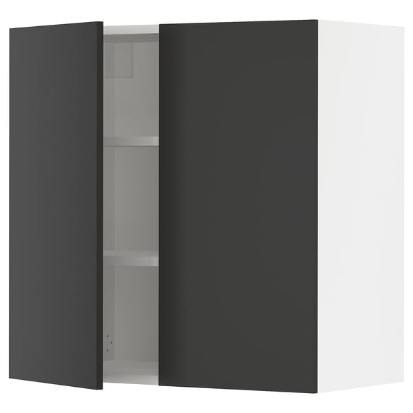 SEKTION Gabin pared 2 puertas c/ estantes, blanco/Nickebo Carbón mate, 76x37x76 cm