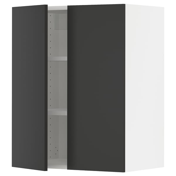 SEKTION Gabin pared 2 puertas c/ estantes, blanco/Nickebo Carbón mate, 61x37x76 cm