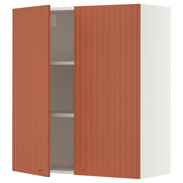 SEKTION Gabin pared 2 puertas c/ estantes, blanco/Terrsjö motivo de ondas marrón rojizo, 91x37x102 cm