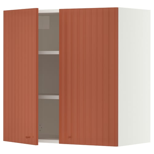 SEKTION Gabin pared 2 puertas c/ estantes, blanco/Terrsjö motivo de ondas marrón rojizo, 76x37x76 cm