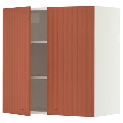 SEKTION Gabin pared 2 puertas c/ estantes, blanco/Terrsjö motivo de ondas marrón rojizo, 76x37x76 cm
