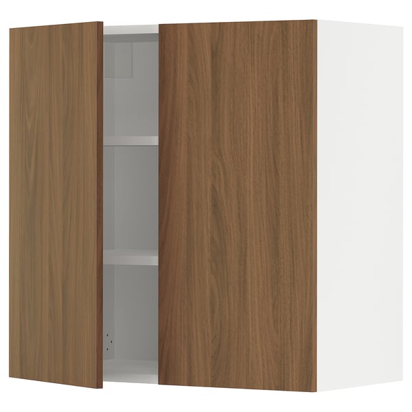 SEKTION Gabin pared 2 puertas c/ estantes, blanco/Tistorp Efecto nogal café, 76x37x76 cm