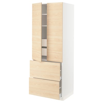 SEKTION Gabinete alto 2 puertas 4 cajones, blanco/Askersund efecto fresno claro, 76x61x203 cm