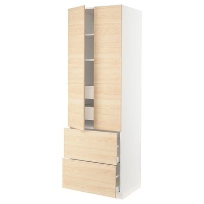 SEKTION Gabinete alto 2 puertas 4 cajones, blanco/Askersund efecto fresno claro, 76x61x229 cm