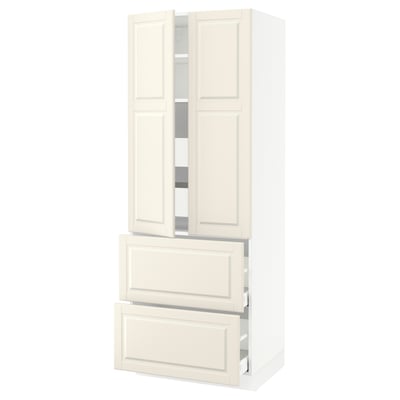 SEKTION Gabinete alto 2 puertas 4 cajones, blanco/Bodbyn hueso, 76x61x203 cm