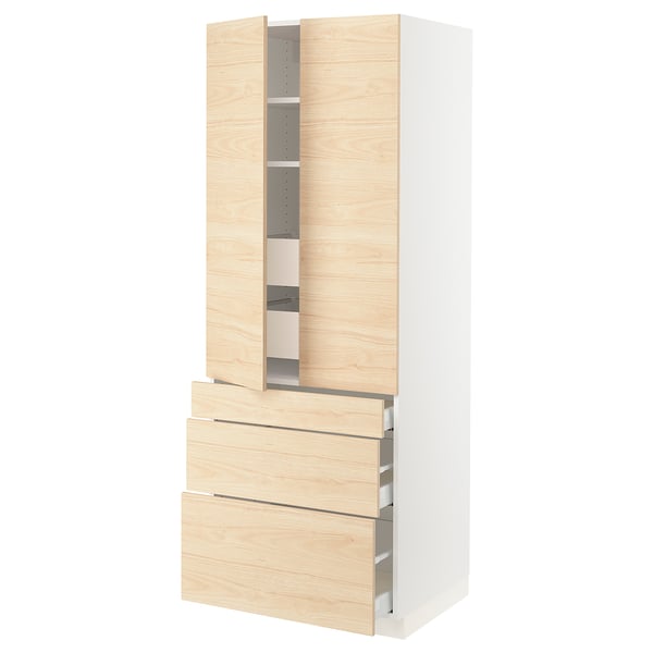 SEKTION Gabinete alto 2 puertas 5 cajones, blanco/Askersund efecto fresno claro, 76x61x203 cm