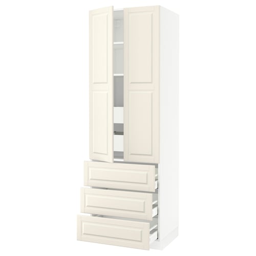 SEKTION Gabinete alto 2 puertas 5 cajones, blanco/Bodbyn hueso, 76x61x229 cm
