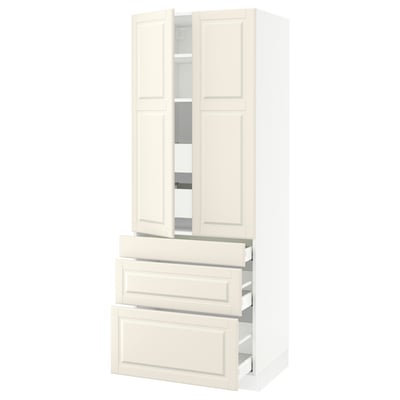 SEKTION Gabinete alto 2 puertas 5 cajones, blanco/Bodbyn hueso, 76x61x203 cm