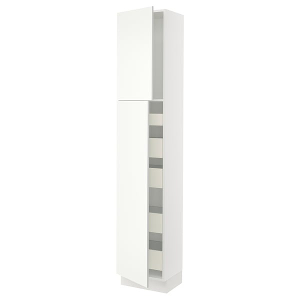 SEKTION Gabinete alto 2 puertas 5 cajones, blanco/Vallstena blanco, 46x37x229 cm