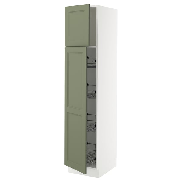 SEKTION Gabinete alto 2 puertas c/canasta, blanco/Axstad verde grisáceo, 46x61x203 cm