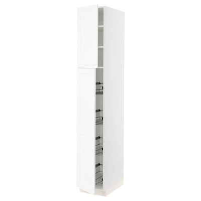 SEKTION Gabinete alto 2 puertas c/canasta, blanco Enköping/blanco efecto madera, 38x61x229 cm