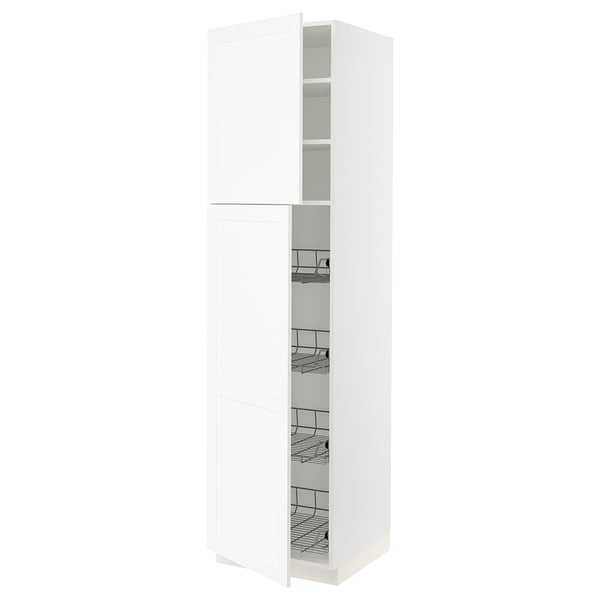 SEKTION Gabinete alto 2 puertas c/canasta, blanco Enköping/blanco efecto madera, 61x61x229 cm