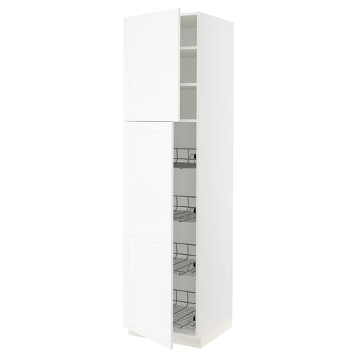 SEKTION Gabinete alto 2 puertas c/canasta, blanco Enköping/blanco efecto madera, 61x61x229 cm