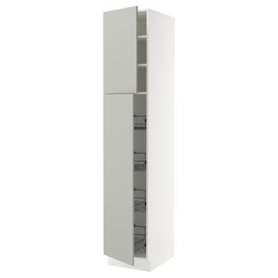 SEKTION Gabinete alto 2 puertas c/canasta, blanco/Havstorp gris claro, 46x61x229 cm