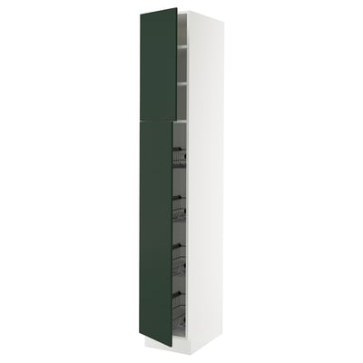 SEKTION Gabinete alto 2 puertas c/canasta, blanco/Havstorp Verde oscuro, 38x61x229 cm