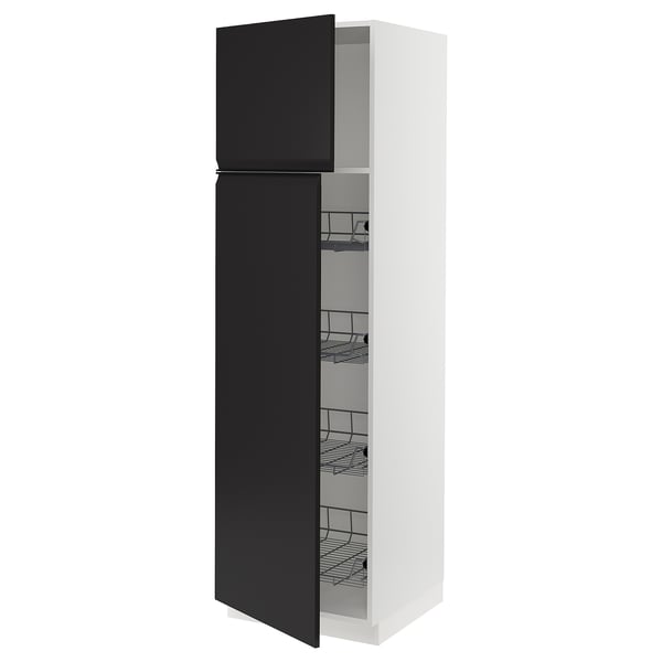 SEKTION Gabinete alto 2 puertas c/canasta, blanco/Upplöv Carbón mate, 61x61x203 cm