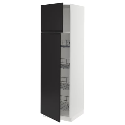 SEKTION Gabinete alto 2 puertas c/canasta, blanco/Upplöv Carbón mate, 61x61x203 cm