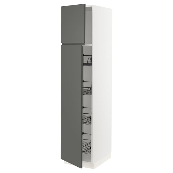 SEKTION Gabinete alto 2 puertas c/canasta, blanco/Voxtorp gris oscuro, 46x61x203 cm