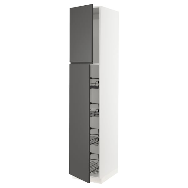 SEKTION Gabinete alto 2 puertas c/canasta, blanco/Voxtorp gris oscuro, 46x61x229 cm
