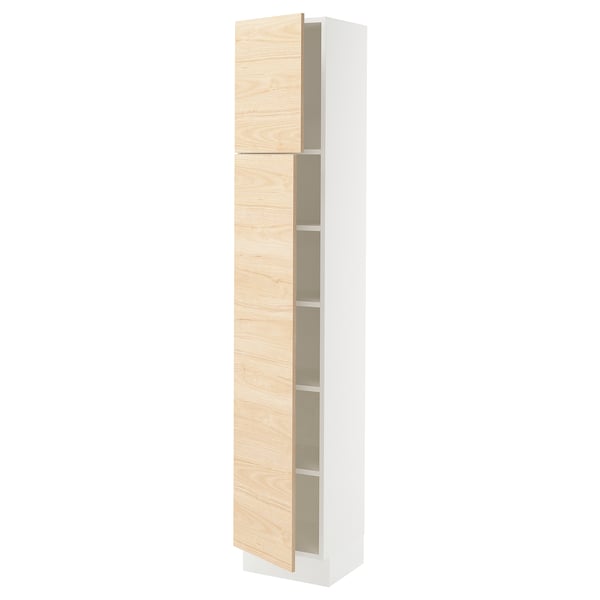 SEKTION Gabinete alto 2 puertas c/estantes, blanco/Askersund efecto fresno claro, 38x37x203 cm