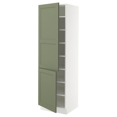 SEKTION Gabinete alto 2 puertas c/estantes, blanco/Axstad verde grisáceo, 61x61x203 cm