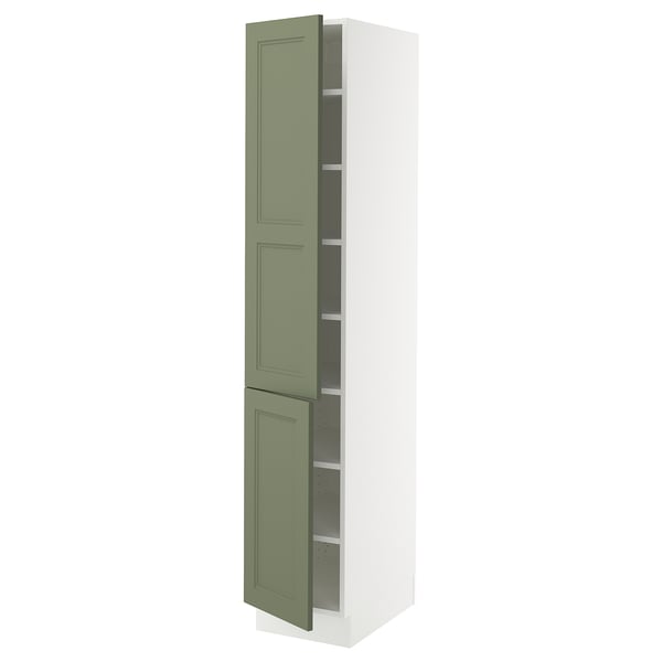 SEKTION Gabinete alto 2 puertas c/estantes, blanco/Axstad verde grisáceo, 38x61x203 cm