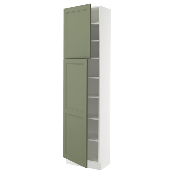 SEKTION Gabinete alto 2 puertas c/estantes, blanco/Axstad verde grisáceo, 61x37x229 cm