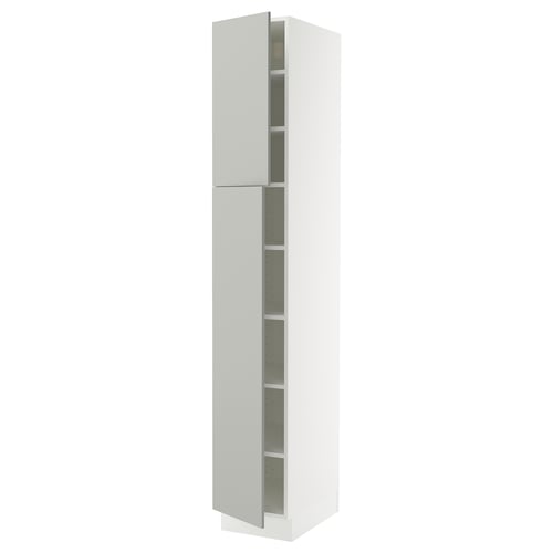 SEKTION Gabinete alto 2 puertas c/estantes, blanco/Havstorp gris claro, 38x61x229 cm