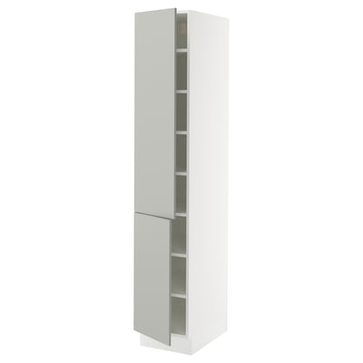 SEKTION Gabinete alto 2 puertas c/estantes, blanco/Havstorp gris claro, 38x61x203 cm