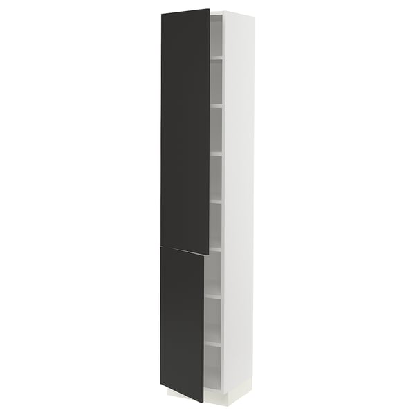 SEKTION Gabinete alto 2 puertas c/estantes, blanco/Nickebo Carbón mate, 38x37x203 cm