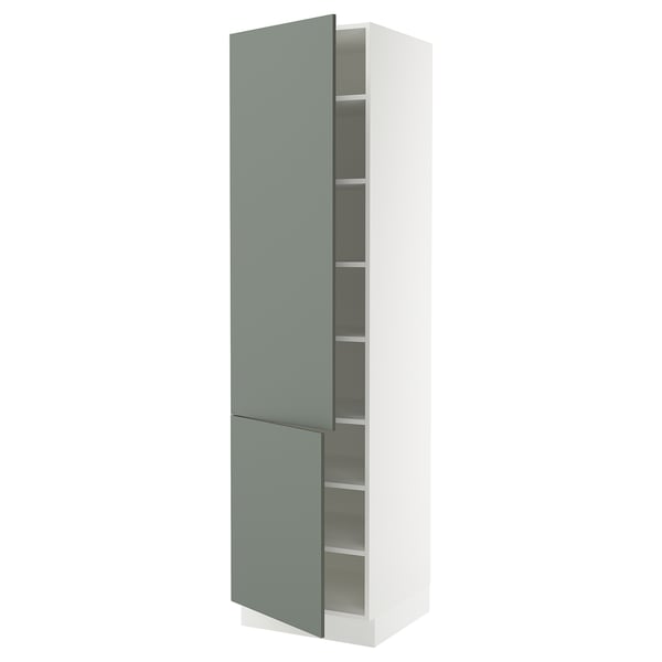 SEKTION Gabinete alto 2 puertas c/estantes, blanco/Nickebo Verde grisáceo mate, 61x61x229 cm
