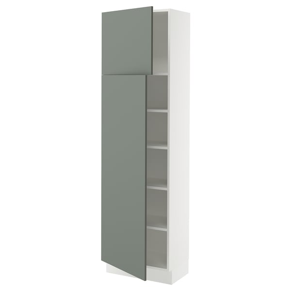 SEKTION Gabinete alto 2 puertas c/estantes, blanco/Nickebo Verde grisáceo mate, 61x37x203 cm