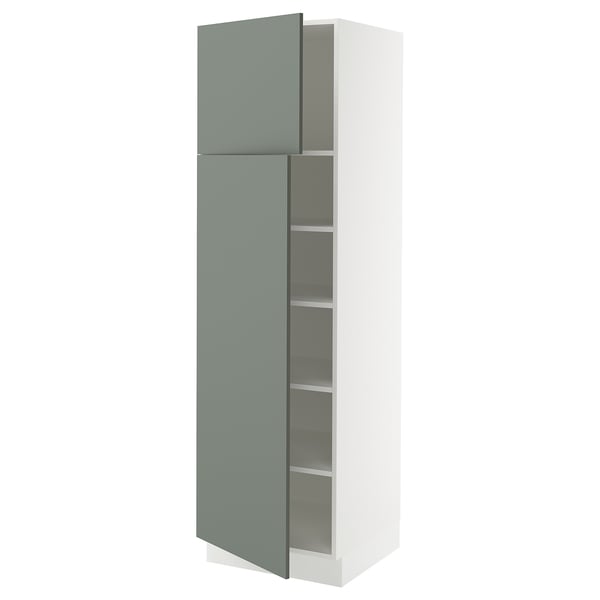 SEKTION Gabinete alto 2 puertas c/estantes, blanco/Nickebo Verde grisáceo mate, 61x61x203 cm