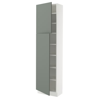 SEKTION Gabinete alto 2 puertas c/estantes, blanco/Nickebo Verde grisáceo mate, 61x37x229 cm