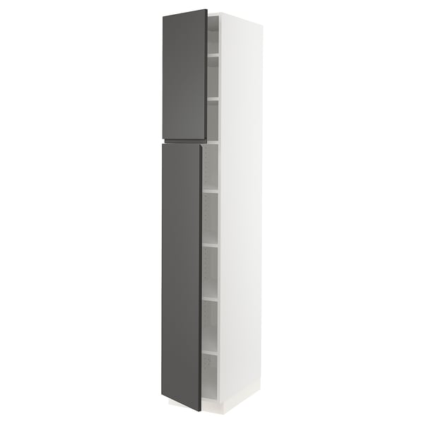 SEKTION Gabinete alto 2 puertas c/estantes, blanco/Voxtorp gris oscuro, 38x61x229 cm