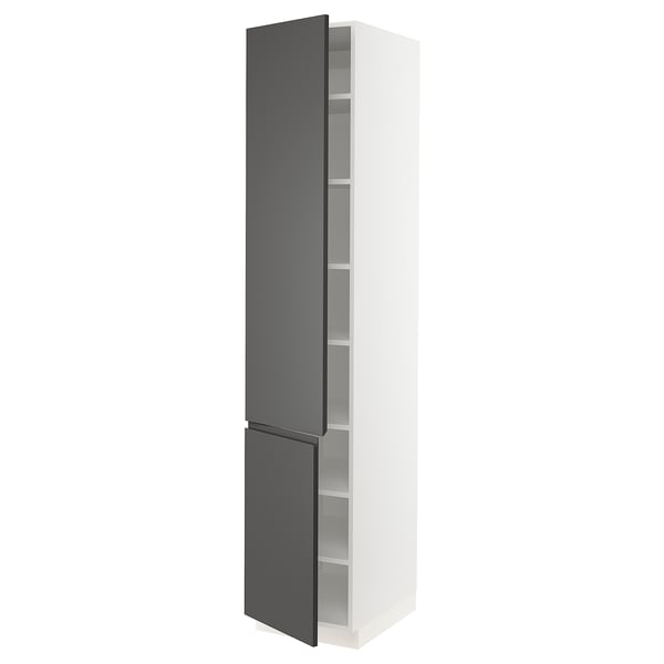 SEKTION Gabinete alto 2 puertas c/estantes, blanco/Voxtorp gris oscuro, 46x61x229 cm