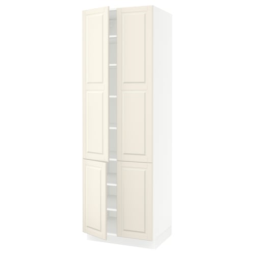SEKTION Gabinete alto 4 puertas c/estantes, blanco/Bodbyn hueso, 76x61x229 cm