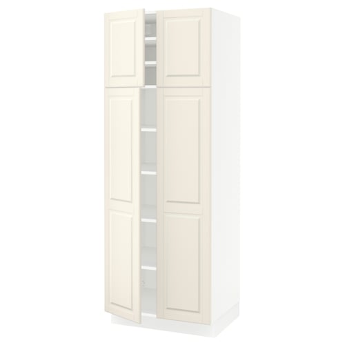 SEKTION Gabinete alto 4 puertas c/estantes, blanco/Bodbyn hueso, 76x61x203 cm