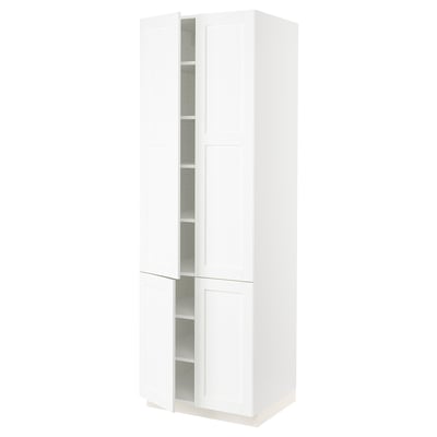 SEKTION Gabinete alto 4 puertas c/estantes, blanco Enköping/blanco efecto madera, 76x61x229 cm