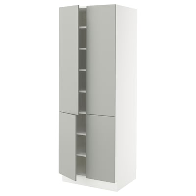 SEKTION Gabinete alto 4 puertas c/estantes, blanco/Havstorp gris claro, 76x61x203 cm