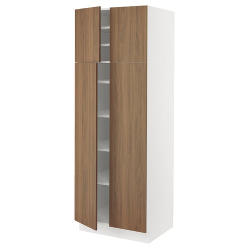 SEKTION Gabinete alto 4 puertas c/estantes, blanco/Tistorp Efecto nogal café, 76x61x203 cm
