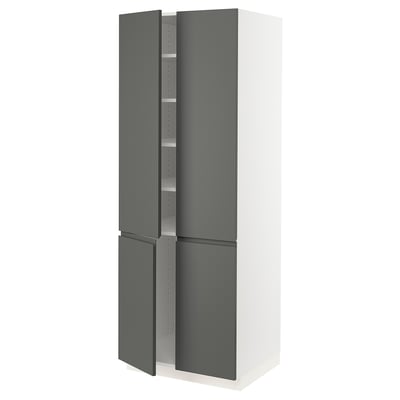 SEKTION Gabinete alto 4 puertas c/estantes, blanco/Voxtorp gris oscuro, 76x61x203 cm