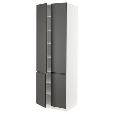 SEKTION Gabinete alto 4 puertas c/estantes, blanco/Voxtorp gris oscuro, 76x61x229 cm
