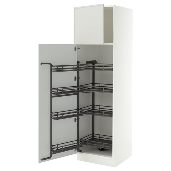 SEKTION Gabinete alto c/despensa extraíble, blanco/Aspudden gris claro, 61x61x203 cm
