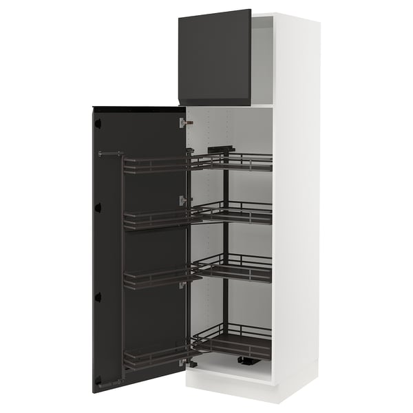 SEKTION Gabinete alto c/despensa extraíble, blanco/Upplöv Carbón mate, 61x61x203 cm