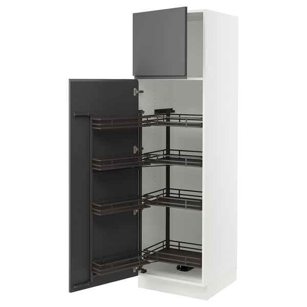 SEKTION Gabinete alto c/despensa extraíble, blanco/Voxtorp gris oscuro, 61x61x203 cm