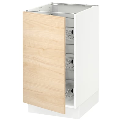 SEKTION Gabinete bajo 1 puerta c/canasta, blanco/Askersund efecto fresno claro, 46x61x76 cm