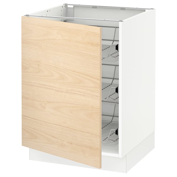 SEKTION Gabinete bajo 1 puerta c/canasta, blanco/Askersund efecto fresno claro, 61x61x76 cm