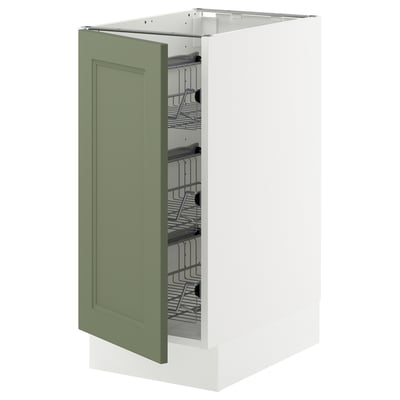 SEKTION Gabinete bajo 1 puerta c/canasta, blanco/Axstad verde grisáceo, 38x61x76 cm