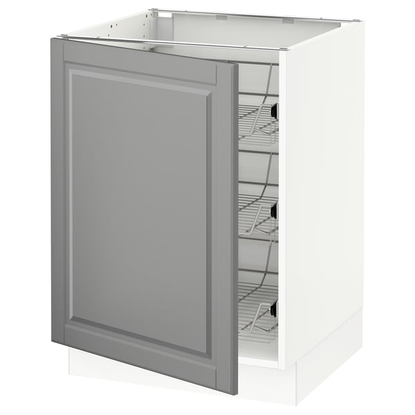 SEKTION Gabinete bajo 1 puerta c/canasta, blanco/Bodbyn gris, 61x61x76 cm